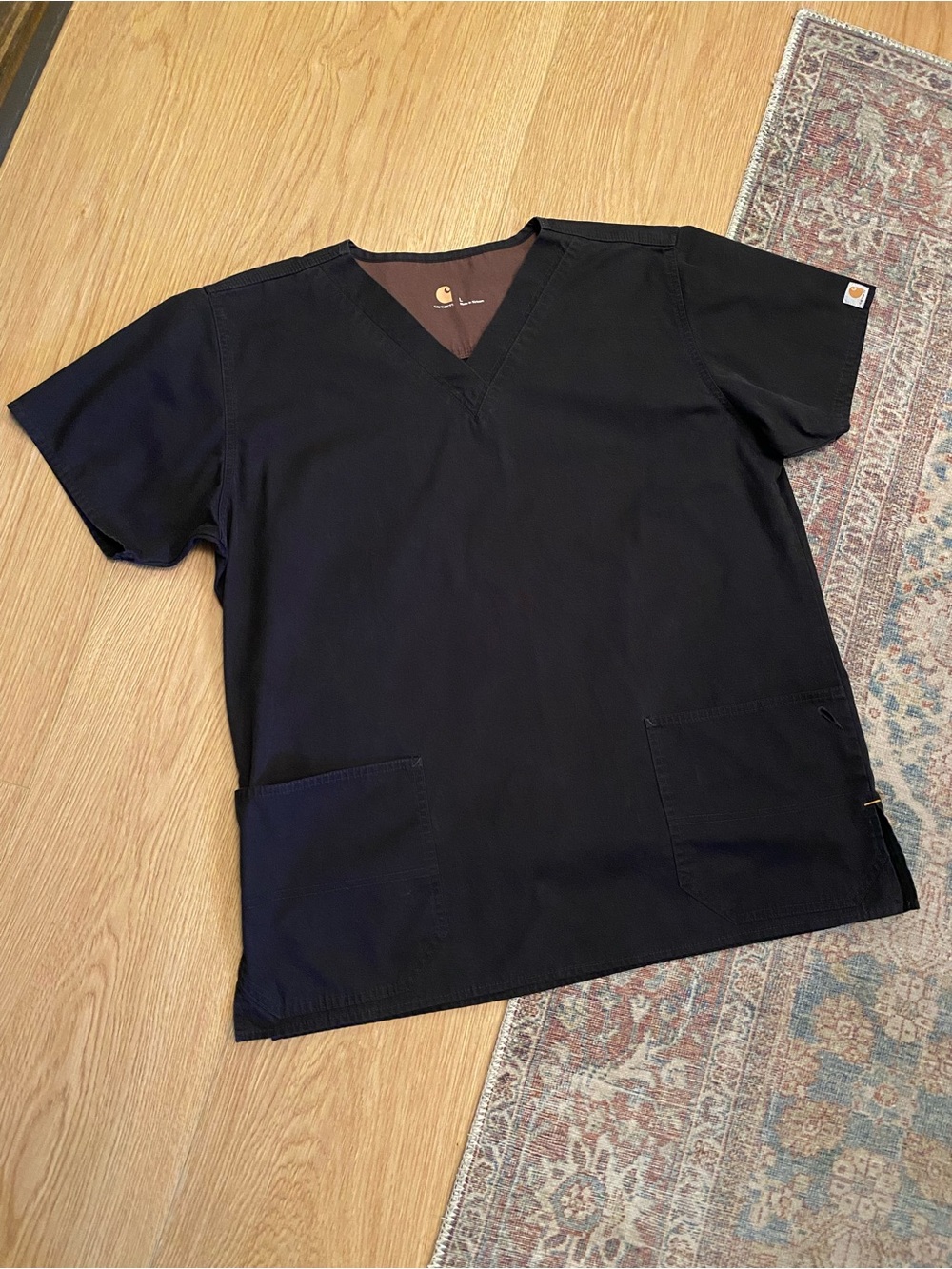 Carhartt Men’s Black V-Neck Scrub Top Large Medical Uniform Workwear